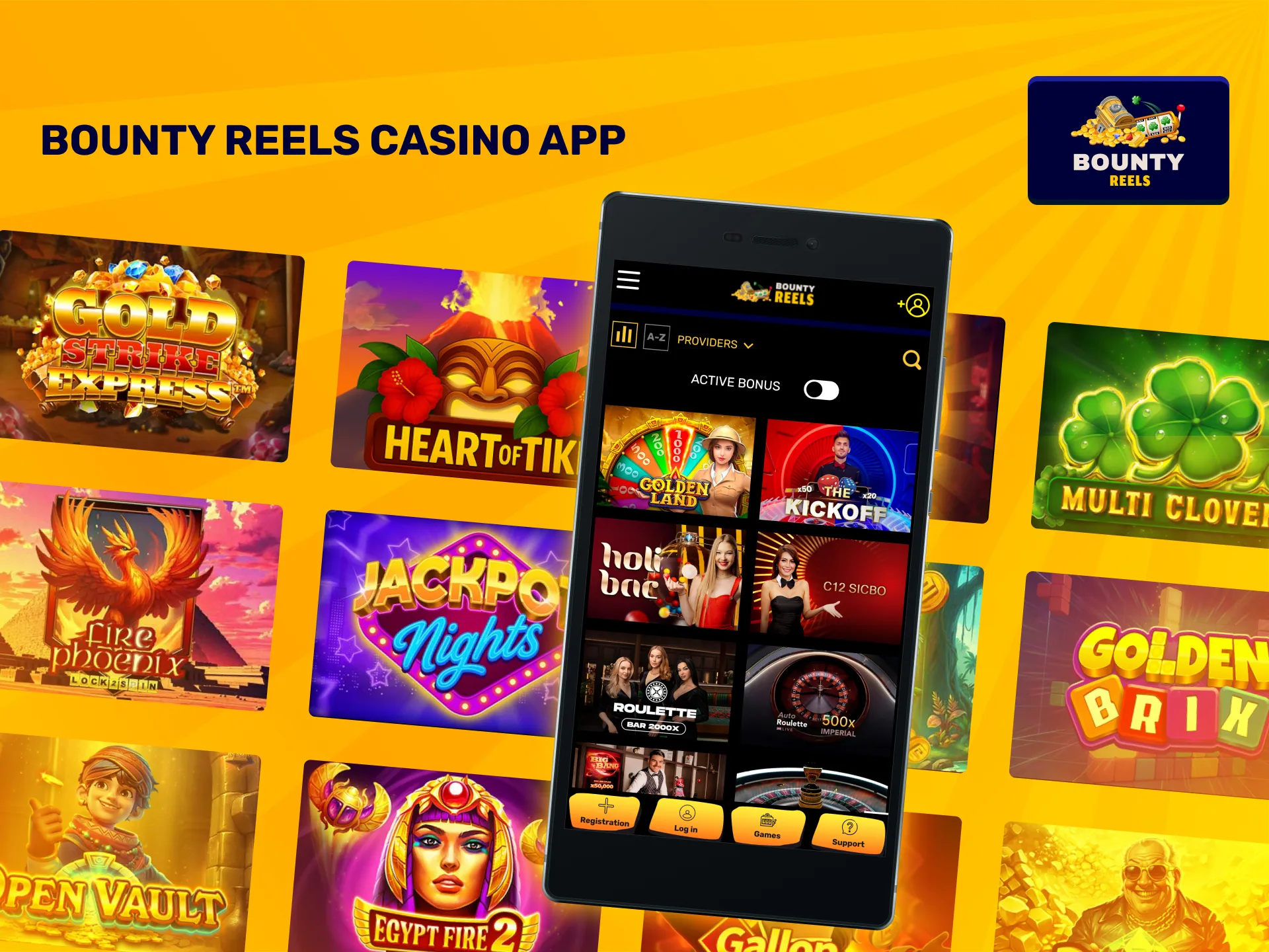 Play top casino games in the specialized Bounty Reels App.
