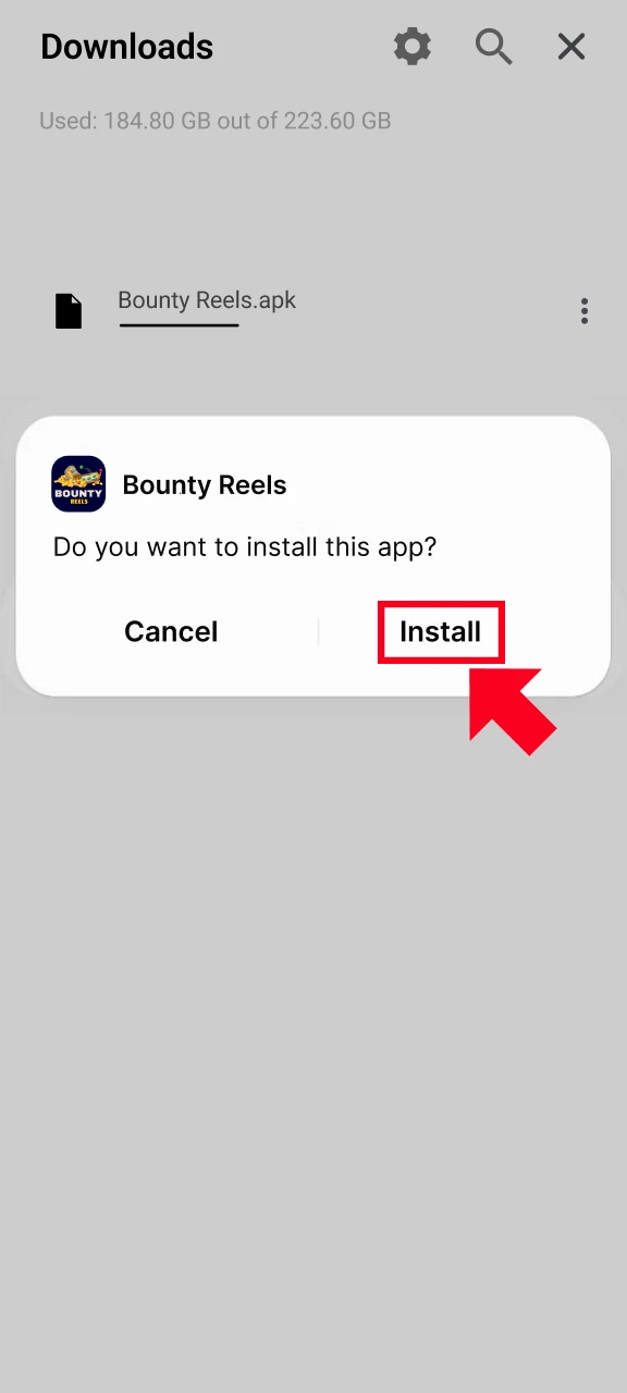 Complete the Android installation to launch the Bounty Reels App.