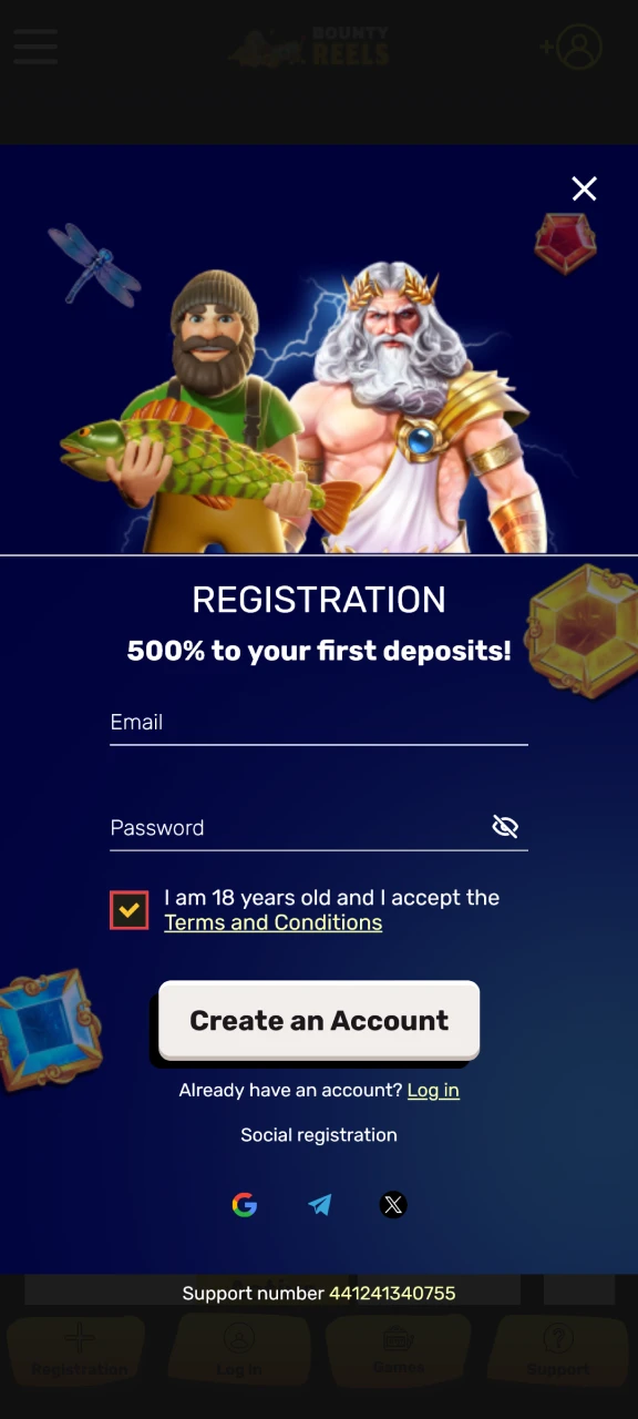 Complete the Bounty Reels App registration to create your new account.