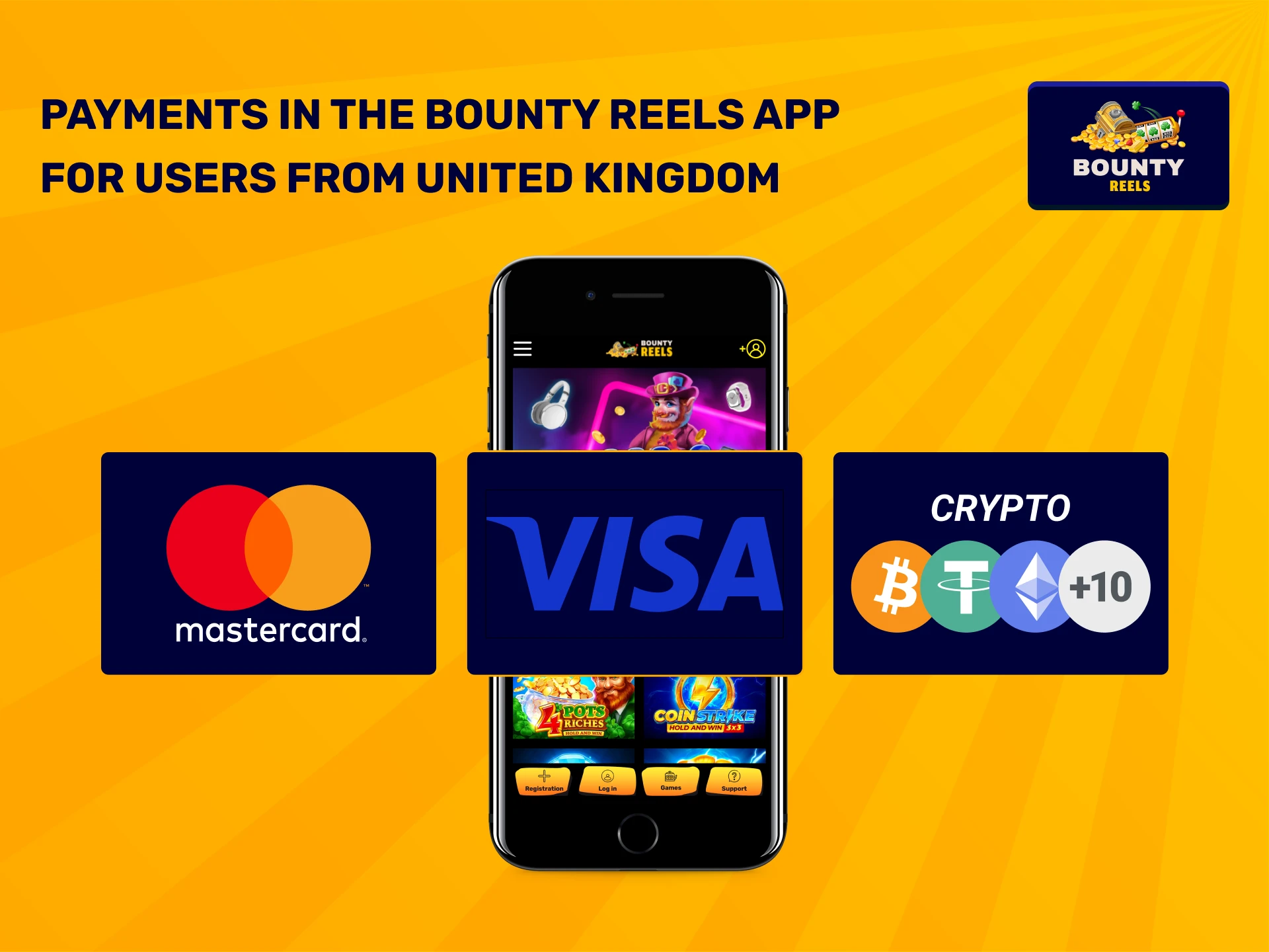 Make secure payments in the Bounty Reels App from United Kingdom.