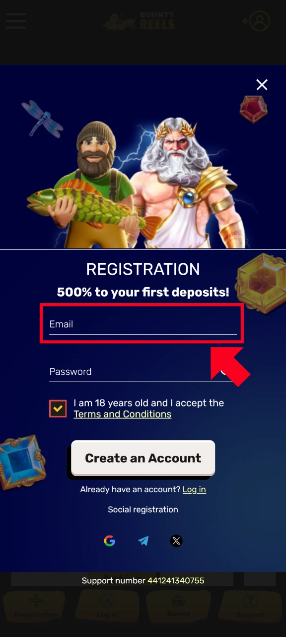 Provide кegistration info including your location and currency at Bounty Reels.