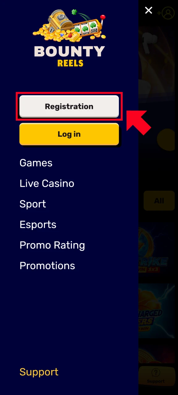 Register your Bounty Reels account to start playing on the mobile app.