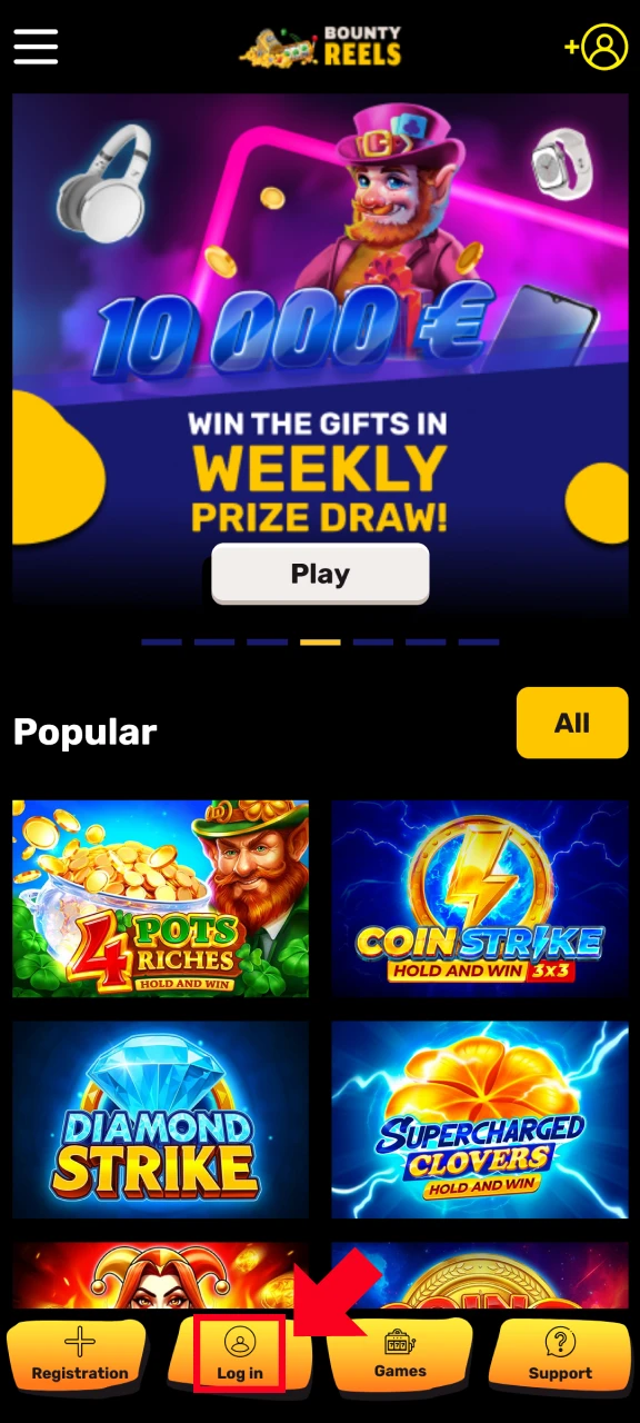 Sign in to your account and make a Bounty Reels App deposit to start betting.