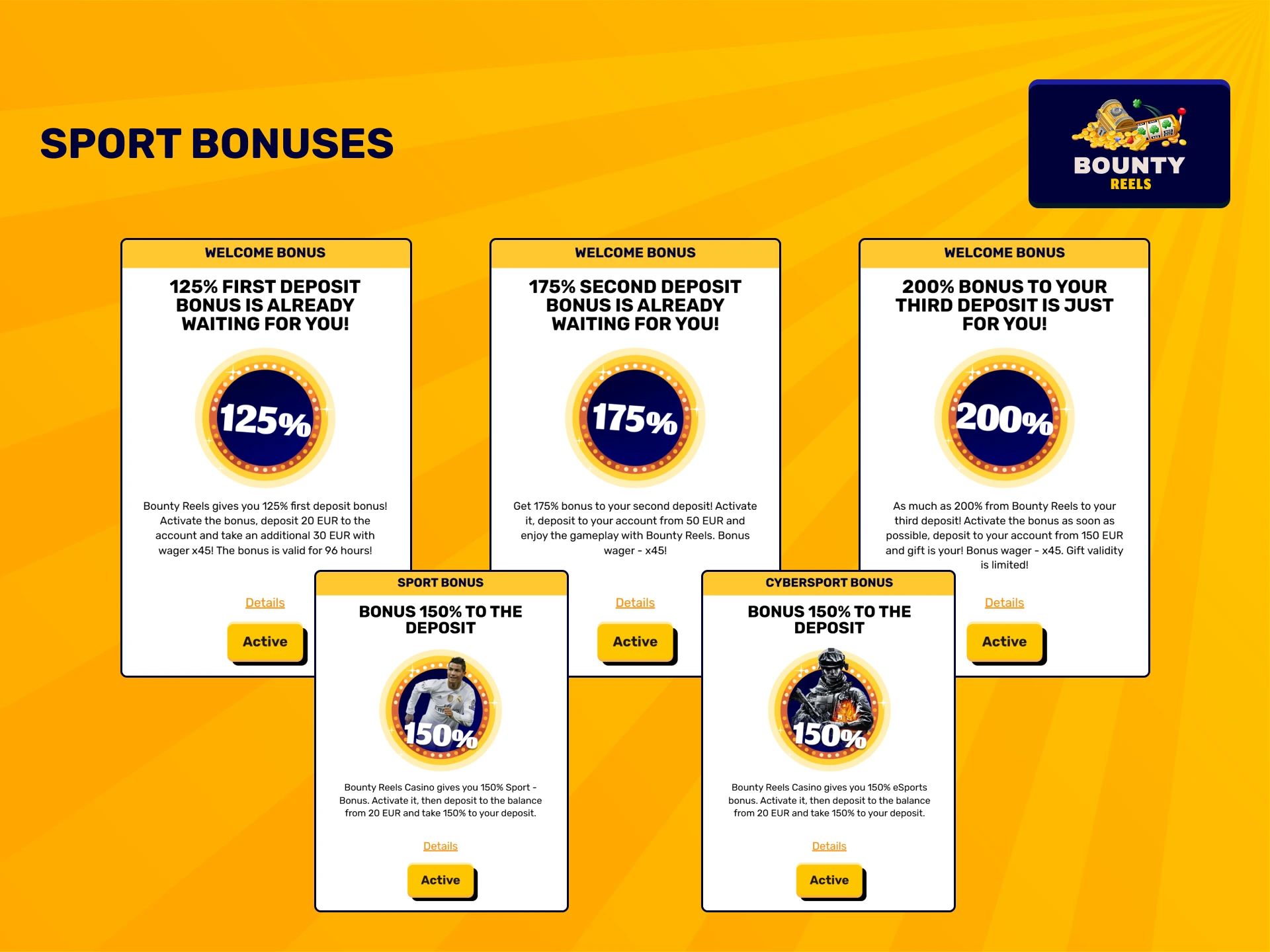 Place winning bets using profitable Bounty Reels Sport Bonuses.