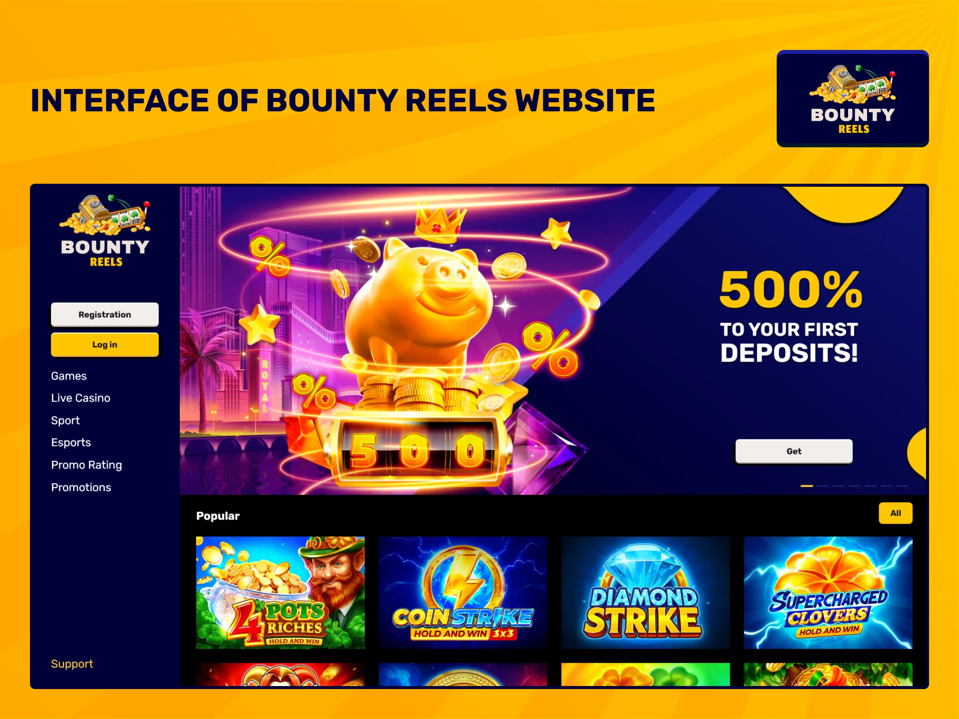 Explore the modern Bounty Reels website interface for a seamless experience.