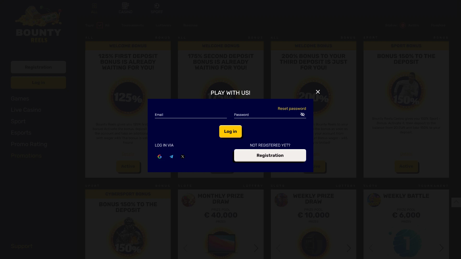 Open the Bounty Reels Login form and enter your account.