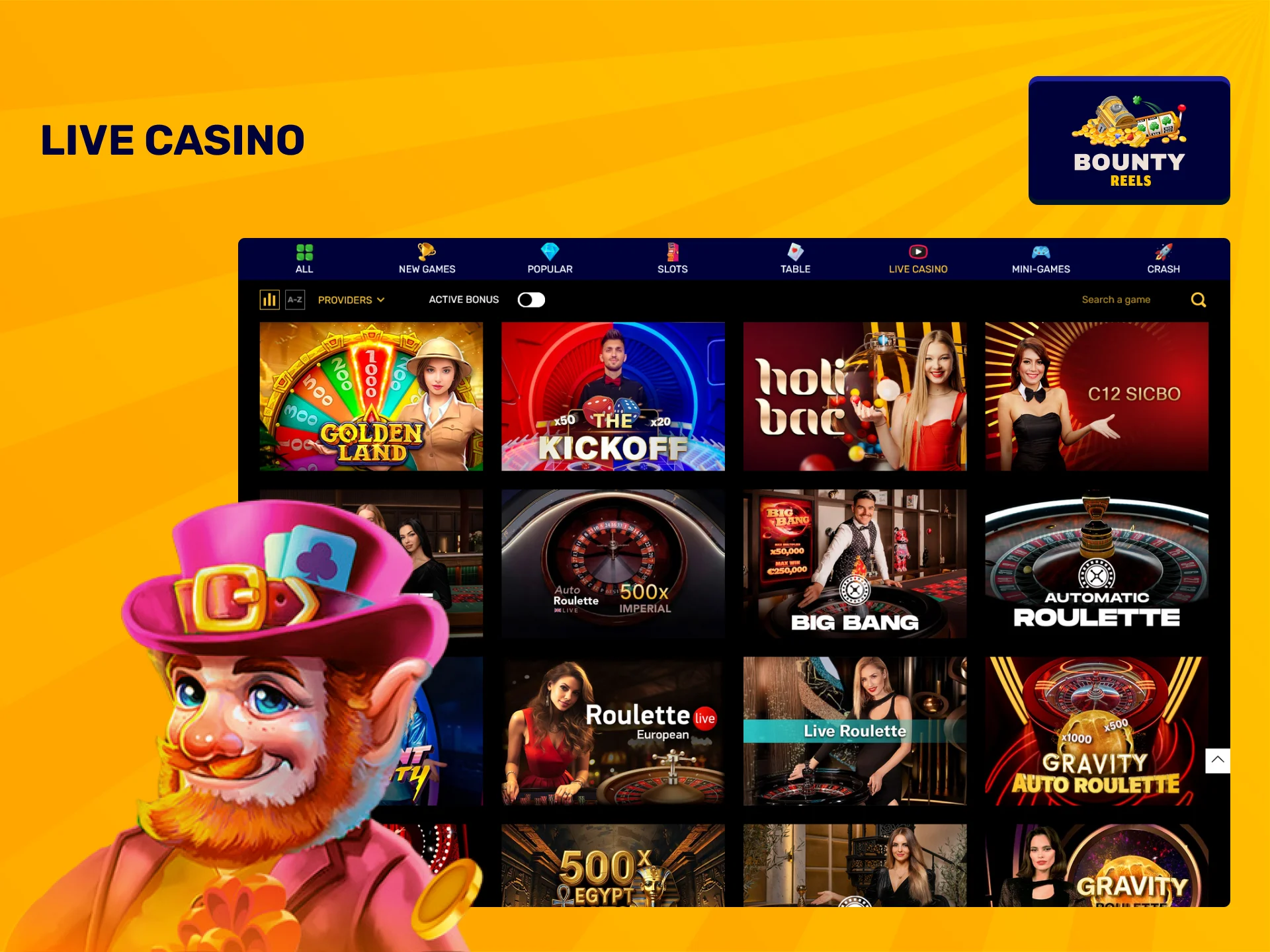 Play with real dealers in the Bounty Reels live casino.