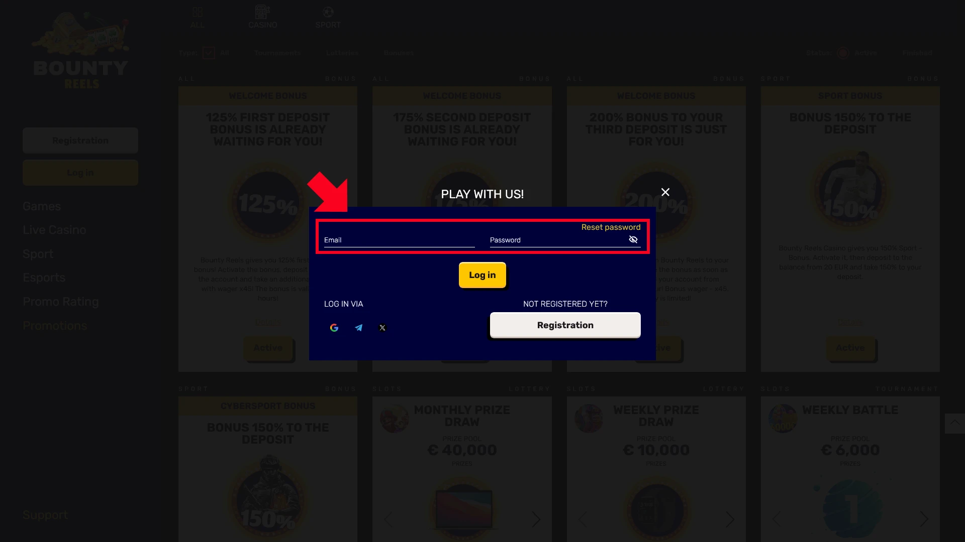 Enter your credentials to complete the Bounty Reels Login in the UK.