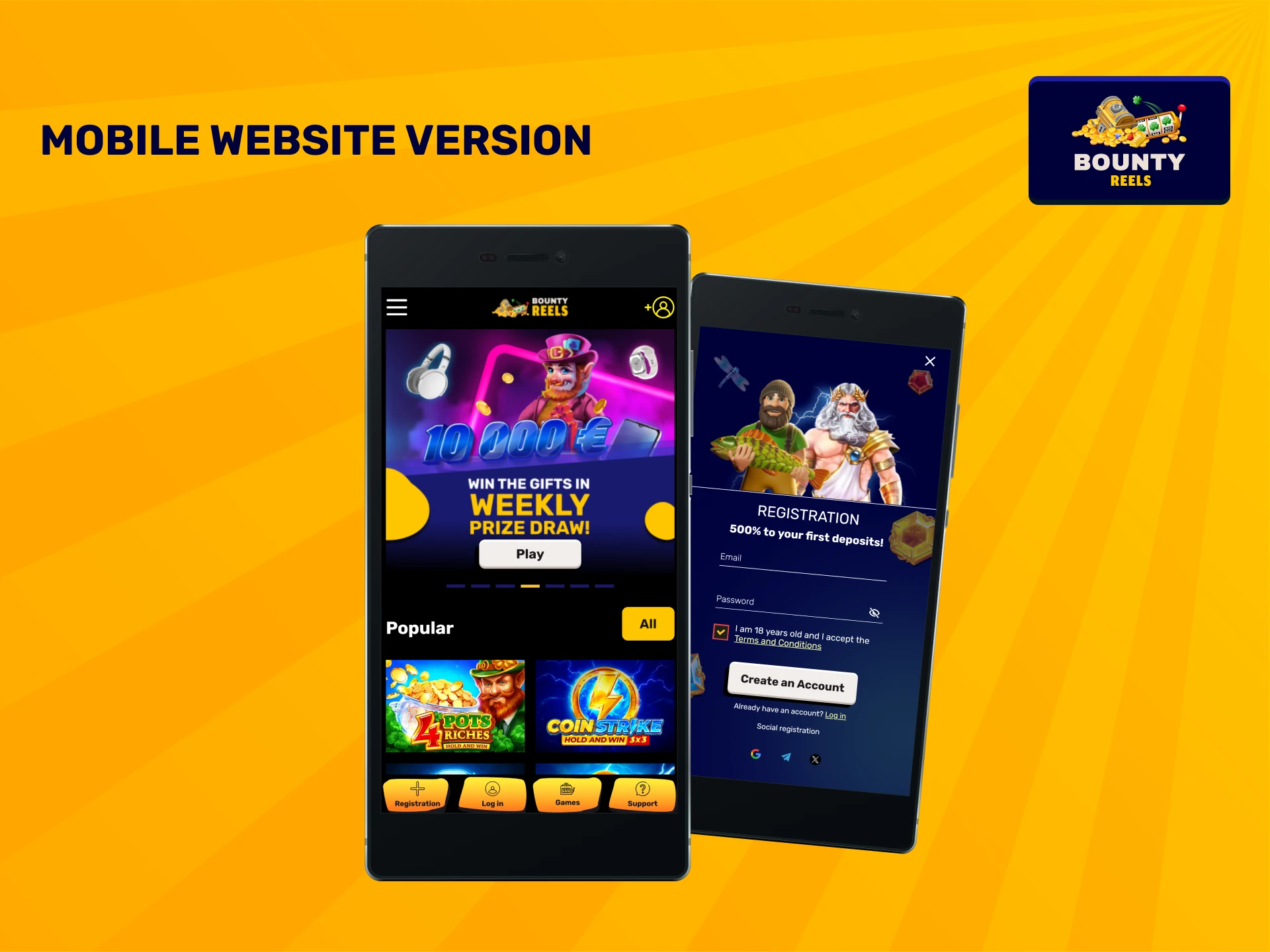 Access the Bounty Reels mobile website version for instant gaming.