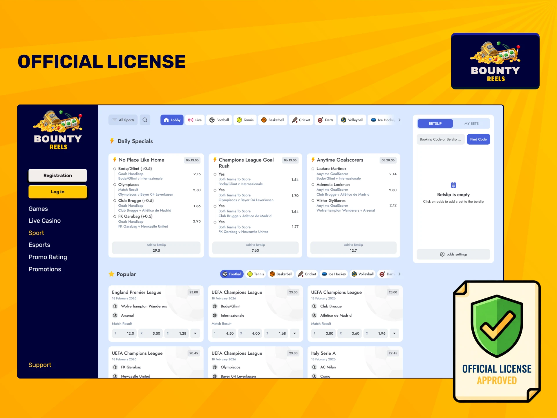 Verify the Bounty Reels official license for secure online betting.
