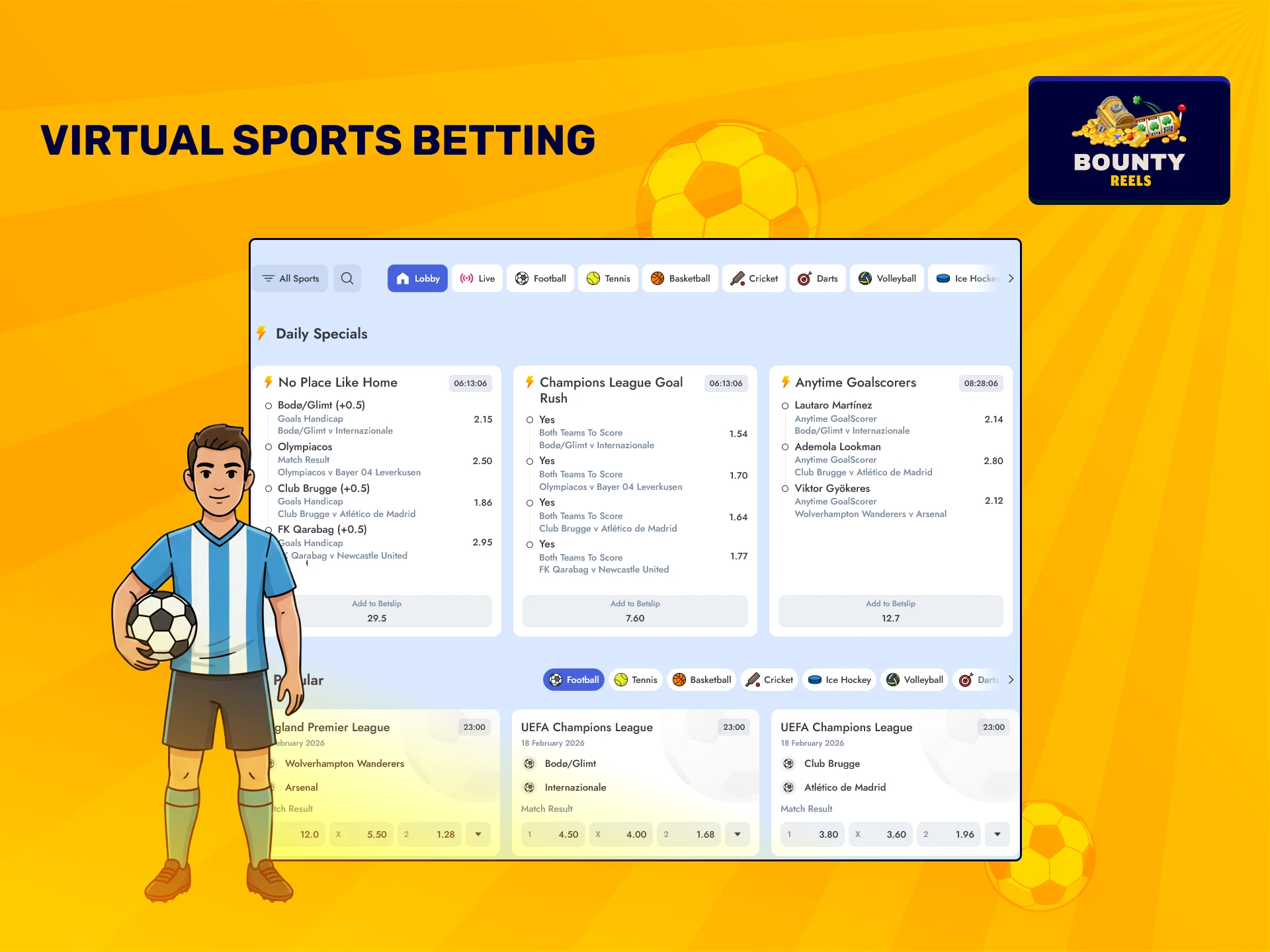 Try exciting virtual sports betting options on the Bounty Reels website.