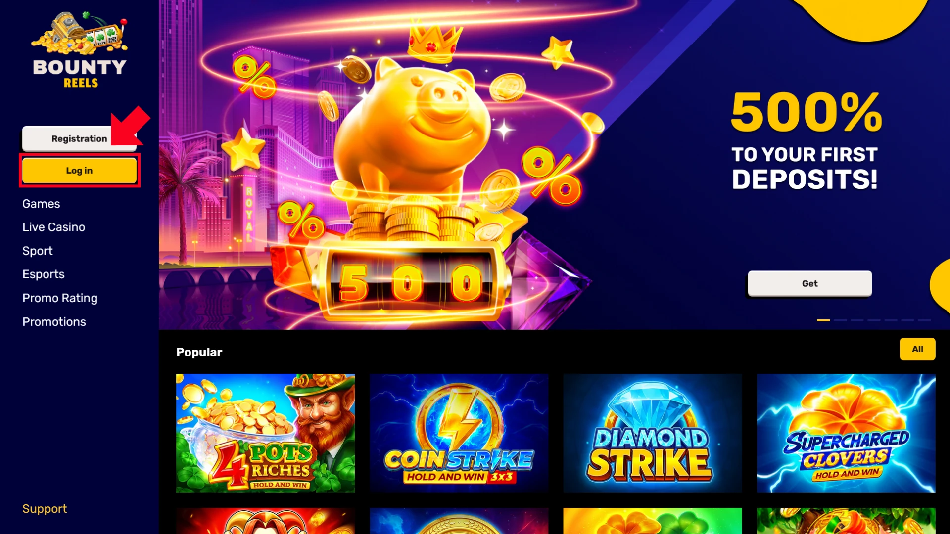 Open the sign in form to begin Bounty Reels login and access your profile.